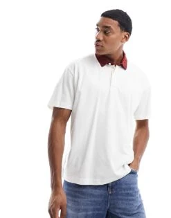 Abercrombie & Fitch Oversized Rugby Polo Shirt With Contrast Collar In White For Men -Abercrombie and Fitch Fashion Shop 205748222 1 white 1
