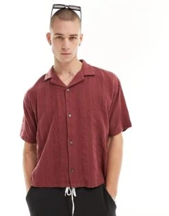 Abercrombie & Fitch Cropped Short Sleeve Shirt Relaxed Fit In Burgundy For Men Dark Red -Abercrombie and Fitch Fashion Shop 206243238 1 darkred 1
