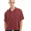 Abercrombie & Fitch Cropped Short Sleeve Shirt Relaxed Fit In Burgundy For Men Dark Red -Abercrombie and Fitch Fashion Shop 206243238 1 darkred