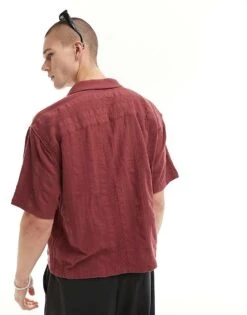Abercrombie & Fitch Cropped Short Sleeve Shirt Relaxed Fit In Burgundy For Men Dark Red -Abercrombie and Fitch Fashion Shop 206243238 4