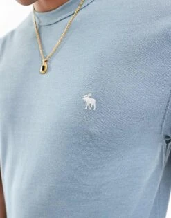 Abercrombie & Fitch Icon Logo Pique T-shirt In Light Blue For Men -Abercrombie and Fitch Fashion Shop 206243338 3
