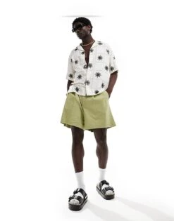 Abercrombie & Fitch Square Embroided Linen Blend Short Sleeve Shirt Relaxed Fit In White For Men -Abercrombie and Fitch Fashion Shop 206243586 4