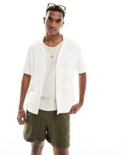 Abercrombie & Fitch Knitted Polo Shirt In Off White For Men Jet Stream