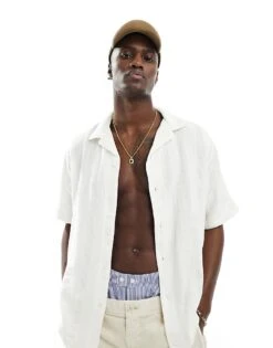 Abercrombie & Fitch Dobby Stripe Short Sleeve Shirt Relaxed Fit In White For Men -Abercrombie and Fitch Fashion Shop 206243726 1 white 1