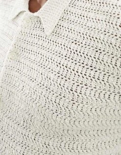 Abercrombie & Fitch Crochet Knit Short Sleeve Polo Shirt In Cream For Men -Abercrombie and Fitch Fashion Shop 206244035 2