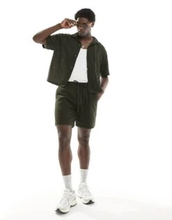 Abercrombie & Fitch Pull On Relaxed Fit Lace Shorts In Olive Green Co-ord For Men -Abercrombie and Fitch Fashion Shop 206575366 5