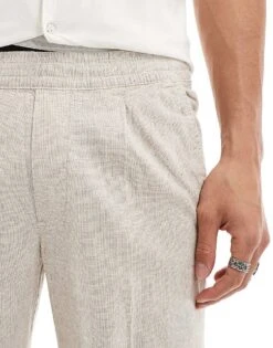 Abercrombie & Fitch Pull On Linen Blend Pleated Loose Fit Trousers In Beige For Men -Abercrombie and Fitch Fashion Shop 206575430 5