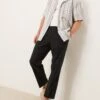 Abercrombie & Fitch Pull On Linen Pleated Loose Fit Trousers In Black For Men -Abercrombie and Fitch Fashion Shop 206654523 1 black