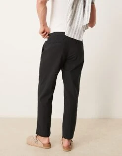Abercrombie & Fitch Pull On Linen Pleated Loose Fit Trousers In Black For Men -Abercrombie and Fitch Fashion Shop 206654523 5