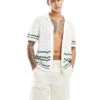 Abercrombie & Fitch Buttonthrough Open Stitch Stripe Knit Polo In White/green For Men