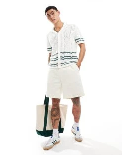 Abercrombie & Fitch Buttonthrough Open Stitch Stripe Knit Polo In White/green For Men -Abercrombie and Fitch Fashion Shop 206654526 4