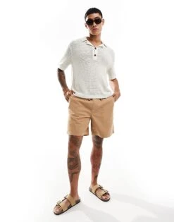 Abercrombie & Fitch 2 Button Revere Collar Resort Knit Polo In Cream For Men -Abercrombie and Fitch Fashion Shop 206654527 3