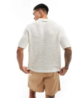 Abercrombie & Fitch 2 Button Revere Collar Resort Knit Polo In Cream For Men -Abercrombie and Fitch Fashion Shop 206654527 4