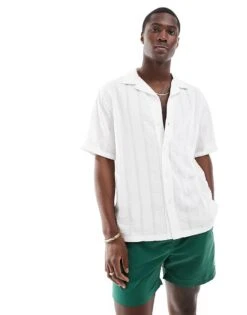 Abercrombie & Fitch Short Sleeve Seersucker Stripe Shirt Relaxed Fit In White For Men