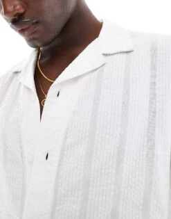 Abercrombie & Fitch Short Sleeve Seersucker Stripe Shirt Relaxed Fit In White For Men -Abercrombie and Fitch Fashion Shop 206654601 3