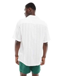 Abercrombie & Fitch Short Sleeve Seersucker Stripe Shirt Relaxed Fit In White For Men -Abercrombie and Fitch Fashion Shop 206654601 4