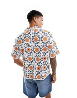 Abercrombie & Fitch Buttonthrough Circle Summer Crochet Knit Polo In Cream For Men -Abercrombie and Fitch Fashion Shop 206654624 4