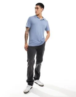 Abercrombie & Fitch Slub Linen Open Collar Polo In Light Blue For Men -Abercrombie and Fitch Fashion Shop 206654655 3