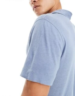 Abercrombie & Fitch Slub Linen Open Collar Polo In Light Blue For Men -Abercrombie and Fitch Fashion Shop 206654655 4