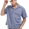 Abercrombie & Fitch Short Sleeve Cropped Oversized Little Lace Shirt In Light Blue For Men -Abercrombie and Fitch Fashion Shop 206654699 1 lightblue