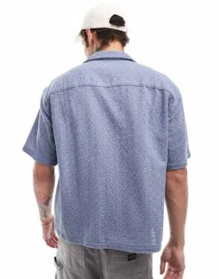 Abercrombie & Fitch Short Sleeve Cropped Oversized Little Lace Shirt In Light Blue For Men -Abercrombie and Fitch Fashion Shop 206654699 4