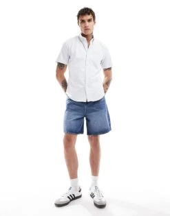 Abercrombie & Fitch Short Sleeve Elevated Icon Logo Oxford Shirt In Light Blue For Men -Abercrombie and Fitch Fashion Shop 206654705 3