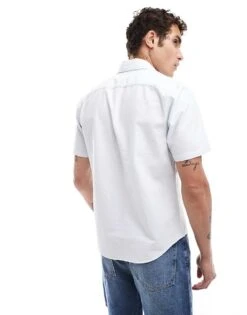 Abercrombie & Fitch Short Sleeve Elevated Icon Logo Oxford Shirt In Light Blue For Men -Abercrombie and Fitch Fashion Shop 206654705 4