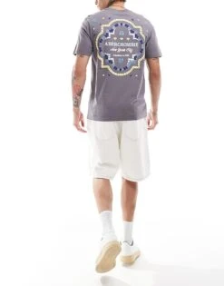 Abercrombie & Fitch Tile Inspired Logo Pocket And Back Print Classic Fit T-shirt In Mid Grey For Men