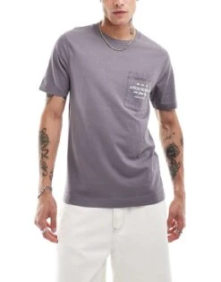 Abercrombie & Fitch Tile Inspired Logo Pocket And Back Print Classic Fit T-shirt In Mid Grey For Men -Abercrombie and Fitch Fashion Shop 206654736 3
