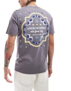 Abercrombie & Fitch Tile Inspired Logo Pocket And Back Print Classic Fit T-shirt In Mid Grey For Men -Abercrombie and Fitch Fashion Shop 206654736 4