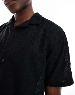 Abercrombie & Fitch Short Sleeve Cropped Oversized Little Lace Shirt In Black For Men -Abercrombie and Fitch Fashion Shop 206654753 3