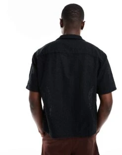 Abercrombie & Fitch Short Sleeve Cropped Oversized Little Lace Shirt In Black For Men -Abercrombie and Fitch Fashion Shop 206654753 4