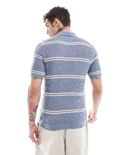 Abercrombie & Fitch Breezy Open Collar Stripe Knit Polo In Mid Grey For Men -Abercrombie and Fitch Fashion Shop 206654776 4
