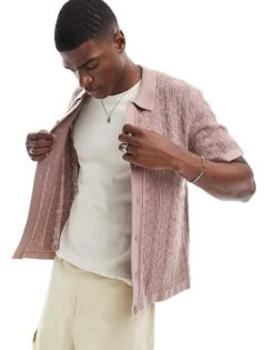 Abercrombie & Fitch Buttonthrugh Crochet Knit Polo In Taupe For Men -Abercrombie and Fitch Fashion Shop 206654801 1 taupe 1