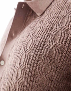 Abercrombie & Fitch Buttonthrugh Crochet Knit Polo In Taupe For Men -Abercrombie and Fitch Fashion Shop 206654801 4
