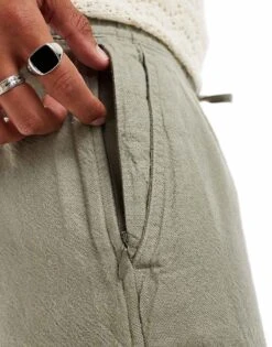 Abercrombie & Fitch 6inch Pull On Drawstring Linen Garment Dyed Shorts In Mid Green For Men Dried Sage -Abercrombie and Fitch Fashion Shop 206654888 5