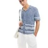 Abercrombie & Fitch Buttonthrough Open Stitch Stripe Knit Polo In Mid Blue/white For Men -Abercrombie and Fitch Fashion Shop 206654964 1 midbluewhite