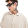 Abercrombie & Fitch Short Sleeve Overhead Flax Linen Blend Shirt In Beige For Men -Abercrombie and Fitch Fashion Shop 206655166 1 beige
