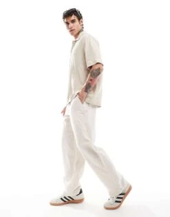 Abercrombie & Fitch Short Sleeve Overhead Flax Linen Blend Shirt In Beige For Men -Abercrombie and Fitch Fashion Shop 206655166 3