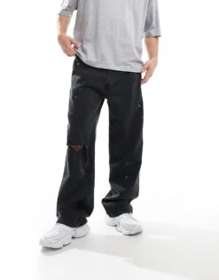 Abercrombie & Fitch Paint Splatter Baggy Fit Carpenter Jeans In Vintage Black For Men