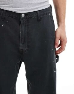 Abercrombie & Fitch Paint Splatter Baggy Fit Carpenter Jeans In Vintage Black For Men -Abercrombie and Fitch Fashion Shop 206655235 5