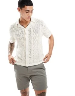 Abercrombie & Fitch Buttonthrough Open Stitch Knit Polo In Cream For Men Beige -Abercrombie and Fitch Fashion Shop 206655271 2