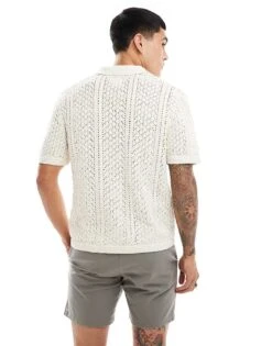 Abercrombie & Fitch Buttonthrough Open Stitch Knit Polo In Cream For Men Beige -Abercrombie and Fitch Fashion Shop 206655271 4