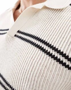 Abercrombie & Fitch Breezy Open Collar Stripe Knit Polo In Cream For Men -Abercrombie and Fitch Fashion Shop 206655277 3