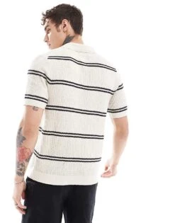 Abercrombie & Fitch Breezy Open Collar Stripe Knit Polo In Cream For Men -Abercrombie and Fitch Fashion Shop 206655277 4