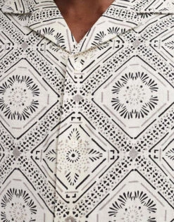 Abercrombie & Fitch Short Sleeve Pattern Embroid Linen Shirt In Tan For Men -Abercrombie and Fitch Fashion Shop 206655435 3