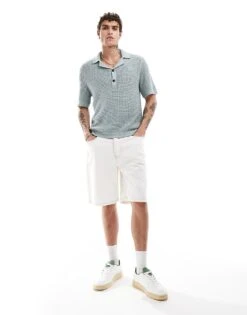 Abercrombie & Fitch 2 Button Revere Collar Resort Knit Polo In Grey/green For Men -Abercrombie and Fitch Fashion Shop 206655480 4