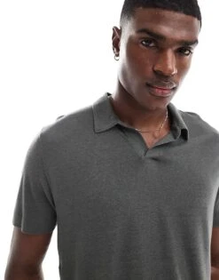 Abercrombie & Fitch Slub Linen Open Collar Polo In Grey For Men -Abercrombie and Fitch Fashion Shop 206655522 1 grey 1