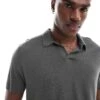 Abercrombie & Fitch Slub Linen Open Collar Polo In Grey For Men -Abercrombie and Fitch Fashion Shop 206655522 1 grey