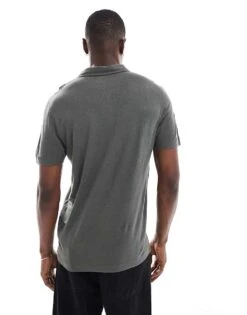Abercrombie & Fitch Slub Linen Open Collar Polo In Grey For Men -Abercrombie and Fitch Fashion Shop 206655522 4